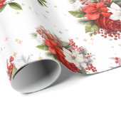  poinsettias en Holly Christmas White Cadeaupapier (Rol Hoek)