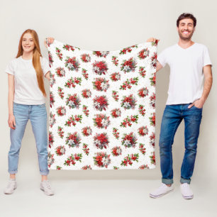 poinsettias en Holly Christmas White Fleece Deken