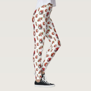  poinsettias en Holly Christmas White Leggings