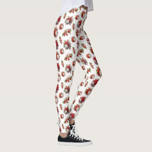  poinsettias en Holly Christmas White Leggings (Rechts)