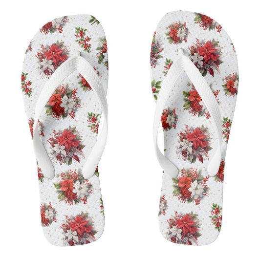  poinsettias en Holly Christmas White Teenslippers (Voetbed)