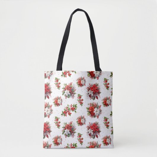  poinsettias en Holly Christmas White Tote Bag (Voorkant)