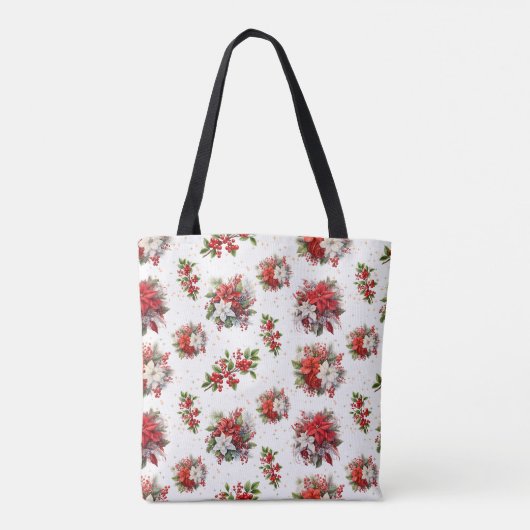  poinsettias en Holly Christmas White Tote Bag (Achterkant)