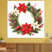 Poinsettias en Holly Kerstkrans Canvas Afdruk (Insitu (Woonkamer))