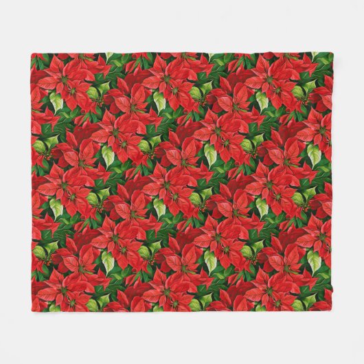 Poinsettia's en Holly Leaves Fleece Deken (Voorkant (Horizontaal))