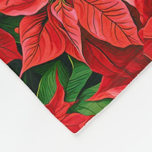 Poinsettia's en Holly Leaves Fleece Deken (Hoek)