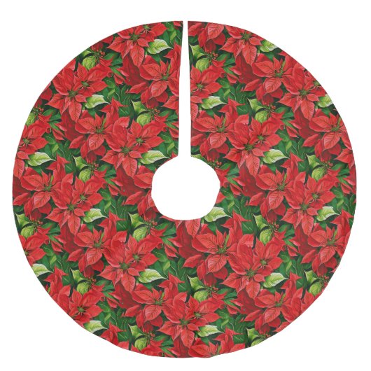 Poinsettia's en Holly Leaves Kerstboom Rok (Voorkant)