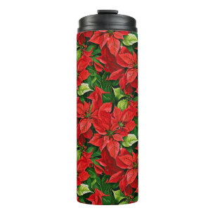 Poinsettia's en Holly Leaves Thermosbeker