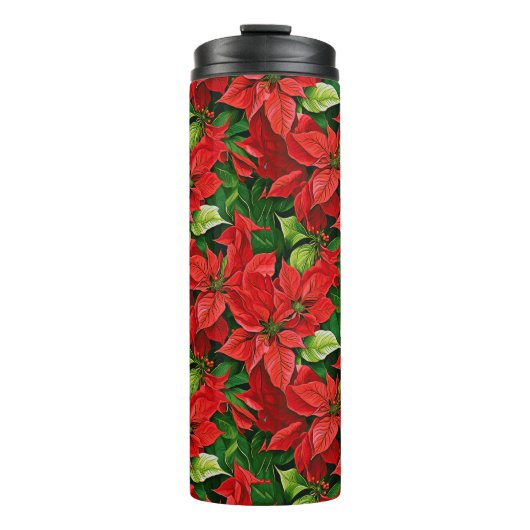 Poinsettia's en Holly Leaves Thermosbeker (Voorkant)