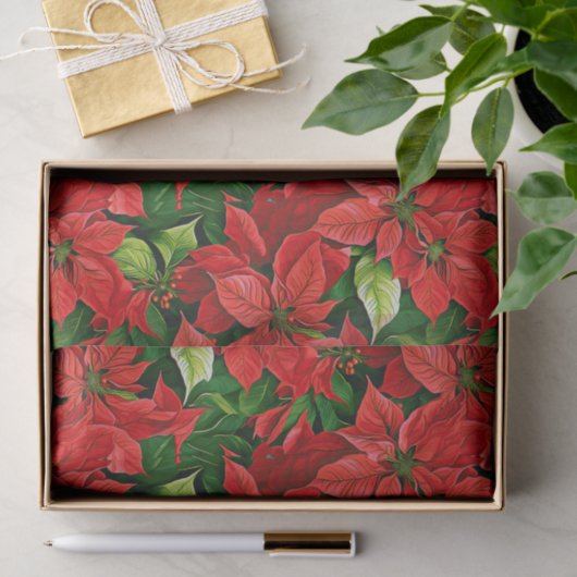 Poinsettia's en Holly Leaves Tissuepapier (Geschenk)