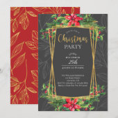 Poinsettias en Holly Red Kerst Kaart (Voorkant / Achterkant)