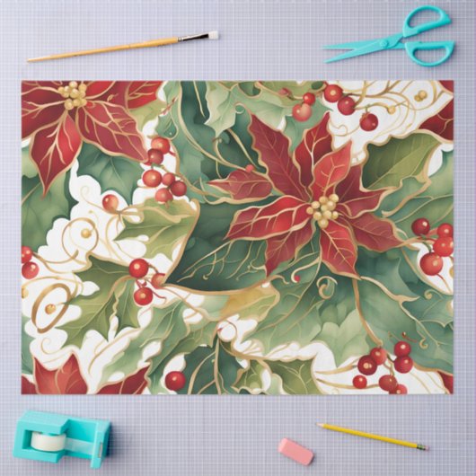 poinsettia's en holly tissue tissuepapier (Craft)