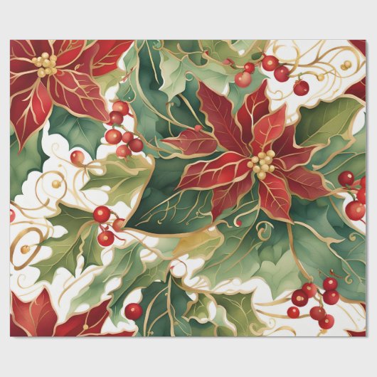 poinsettia's en huls-inpakpapier cadeaupapier (Vlak)