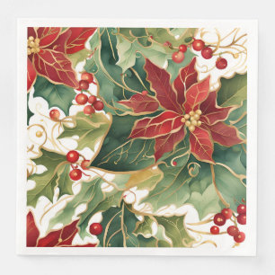 poinsettia's en hulst papieren servet