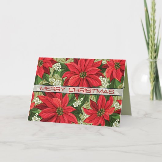 Poinsettias en Ice Cold Beer Funny Kerstmis Feestdagen Kaart (Voorkant)