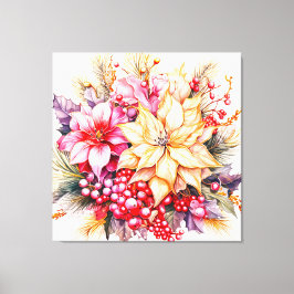 Poinsettias en Kerstmis Holly Canvas Afdruk