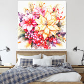 Poinsettias en Kerstmis Holly Canvas Afdruk (Insitu (Slaapkamer))