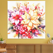 Poinsettias en Kerstmis Holly Canvas Afdruk (Insitu (Woonkamer))