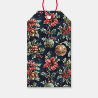 Poinsettia's en kerstversiering cadeaulabel