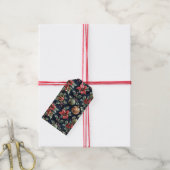 Poinsettia's en kerstversiering cadeaulabel (Met Touw)