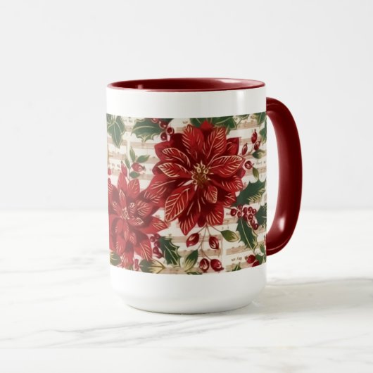 Poinsettias en muziek Kerst Mok (Voorkant rechts)