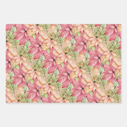 Poinsettias en Pijnsnijbladen Inpakpapier Vel (Voorkant)