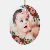 Poinsettias en Rozen | Eerste Kerstmis baby Keramisch Ornament (Rechts)