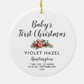 Poinsettias en Rozen | Eerste Kerstmis baby Keramisch Ornament (Achterkant)