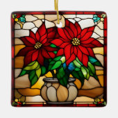 Poinsettias Faux Glas in lood Keramisch Ornament (Voorkant)