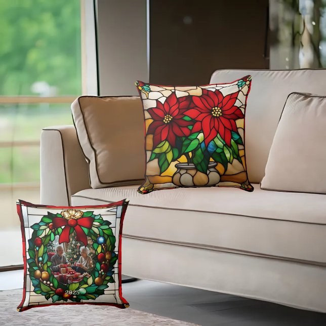 Poinsettias Faux Glas in lood Kussen (Creator heeft geüpload)