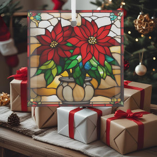 Poinsettias Faux Glas in lood Ornament