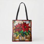 Poinsettias Faux Glas in lood Tote Bag (Voorkant)