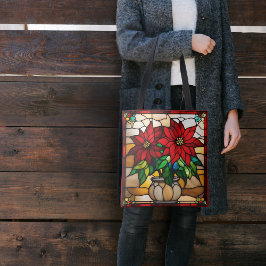 Poinsettias Faux Glas in lood Tote Bag