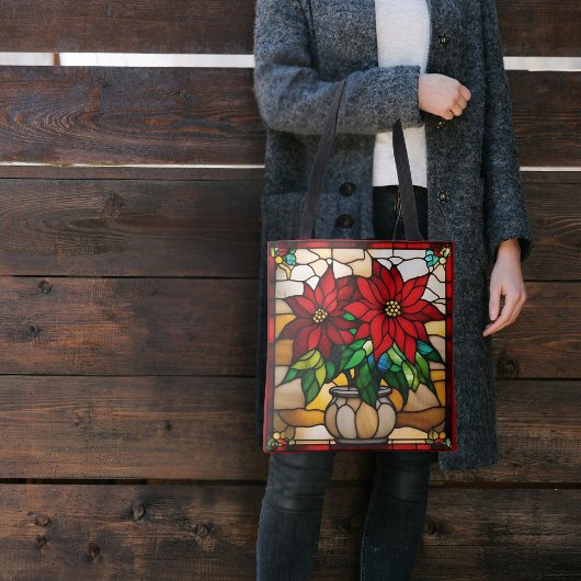 Poinsettias Faux Glas in lood Tote Bag