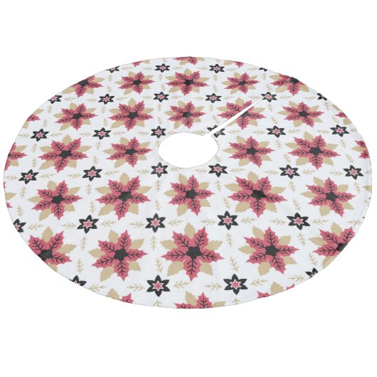 Poinsettias Fleece Tree Skirt Fleece Kerstboom Rok (Gekanteld)