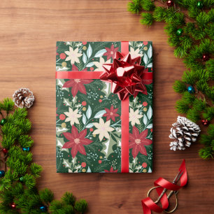 Poinsettias Floral Kerstfeestdag Cadeaupapier