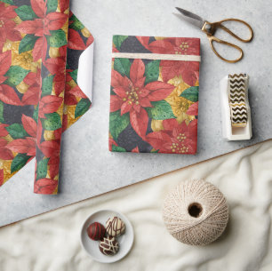 Poinsettias Floral Kerstmis Cadeaupapier