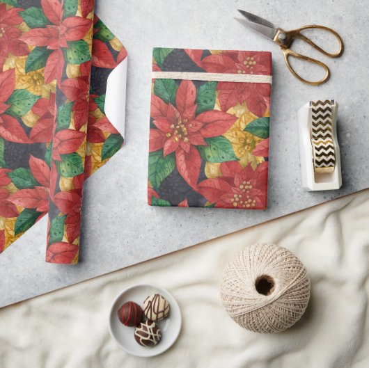 Poinsettias Floral Kerstmis Cadeaupapier (Crafts)