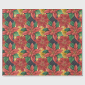 Poinsettias Floral Kerstmis Cadeaupapier (Vlak)