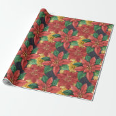 Poinsettias Floral Kerstmis Cadeaupapier (Uitgerold)