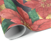 Poinsettias Floral Kerstmis Cadeaupapier (Rol Hoek)