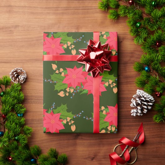 Poinsettias Flowers Holiday Cadeaupapier (Feestdagen Geschenken)