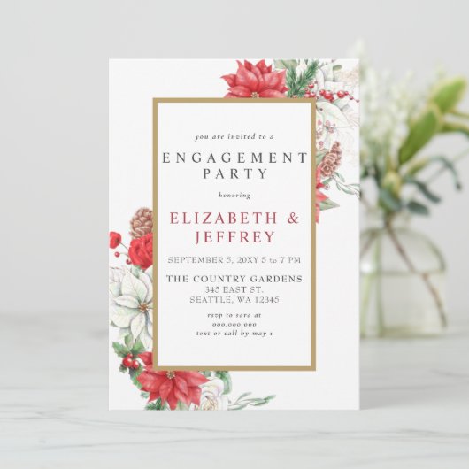 Poinsettias Gold Holly-kerstfeest Kaart (Staand voorkant)