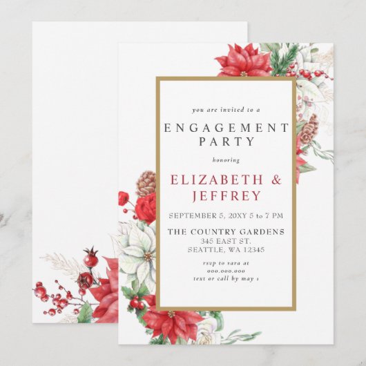 Poinsettias Gold Holly-kerstfeest Kaart (Voorkant / Achterkant)