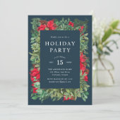  Poinsettias & Groen Navy Vakantie Party Kaart (Staand voorkant)