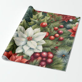 Poinsettia's & Holly Berries Cadeaupapier