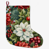 Poinsettia's & Holly Berries Grote Kerstsok (Voorkant)