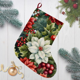 Poinsettia's & Holly Berries Grote Kerstsok