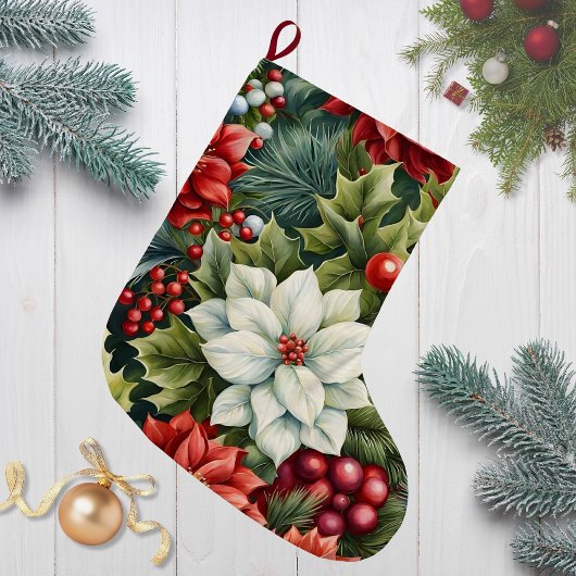 Poinsettia's & Holly Berries Grote Kerstsok