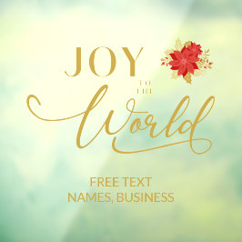 Poinsettias Holly Joy to the World Christmas Quote Raamsticker